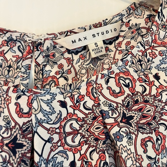 Women’s Boho Print Sleeveless Tunic Blouse Small Red Navy Pink Ivory Boho-chic - Picture 2 of 4